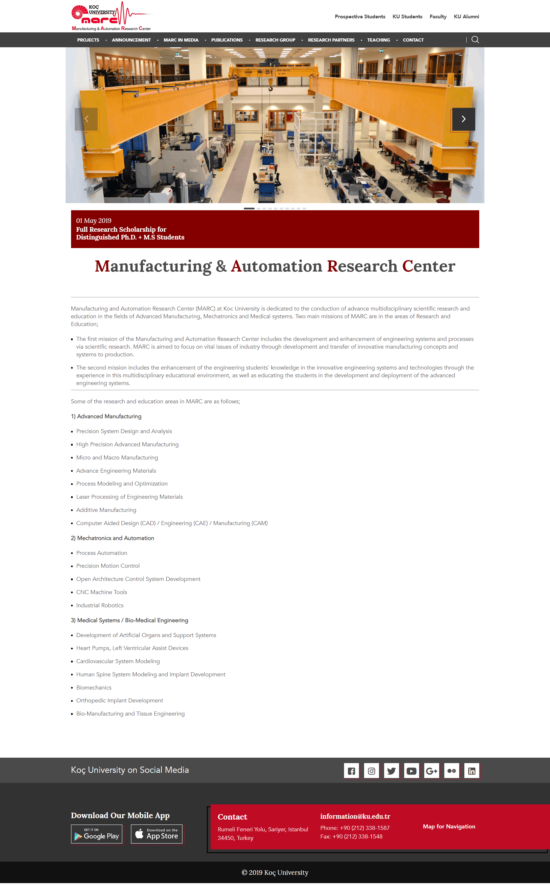 Koç University Manufacturing & Automation Research Center Web Site Project